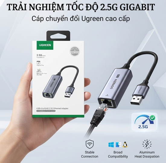 C&aacute;p Chuyển Đổi USB-A 3.0 Sang RJ45 2.5Gbps UGREEN CM648 25051 - N&acirc;ng Cấp Mạng LAN Si&ecirc;u Tốc